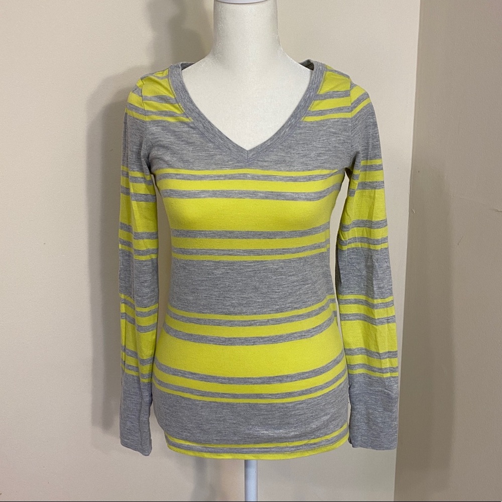 Lime green and gray striped shirt